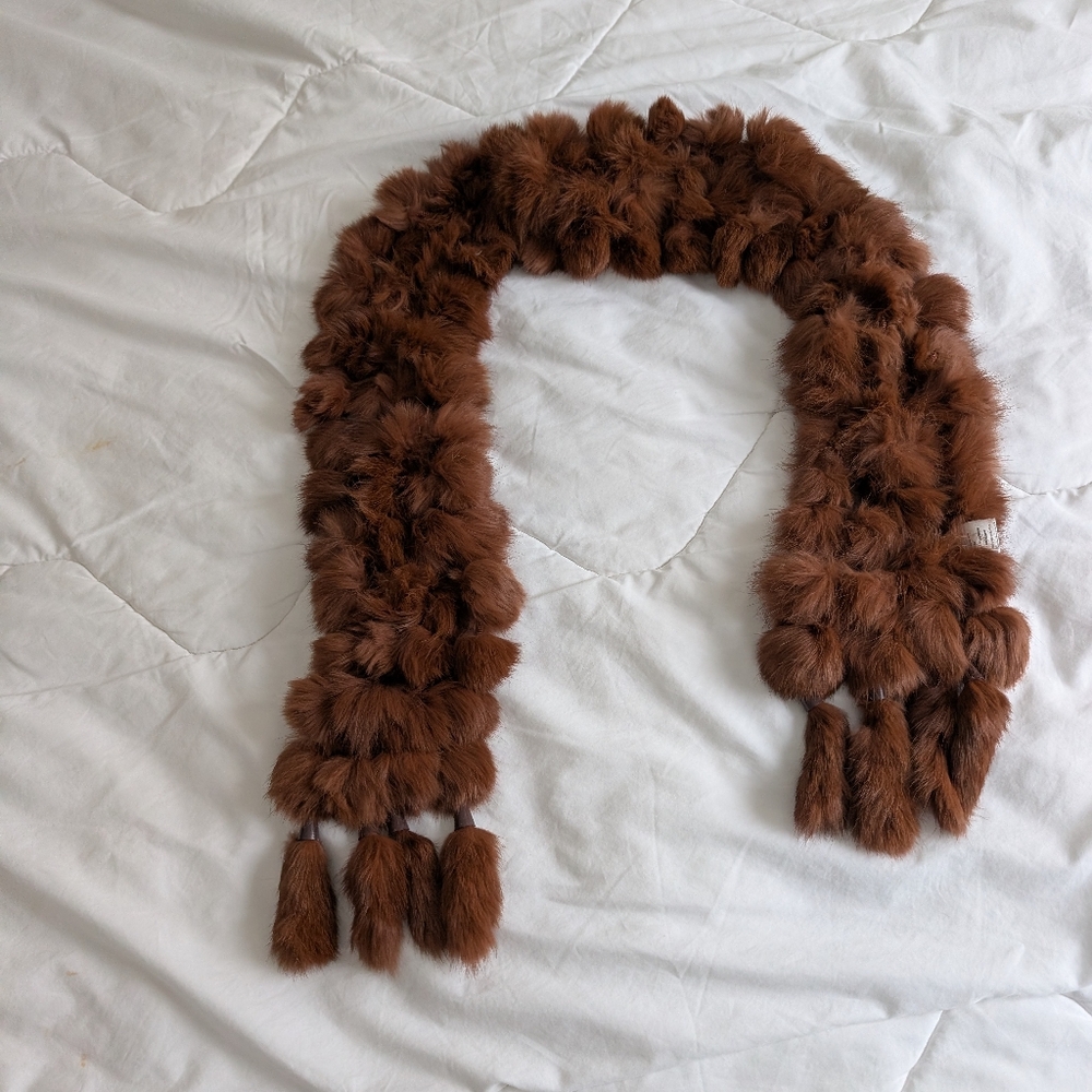 Genuine Rabbit Fur Pompom Scarf